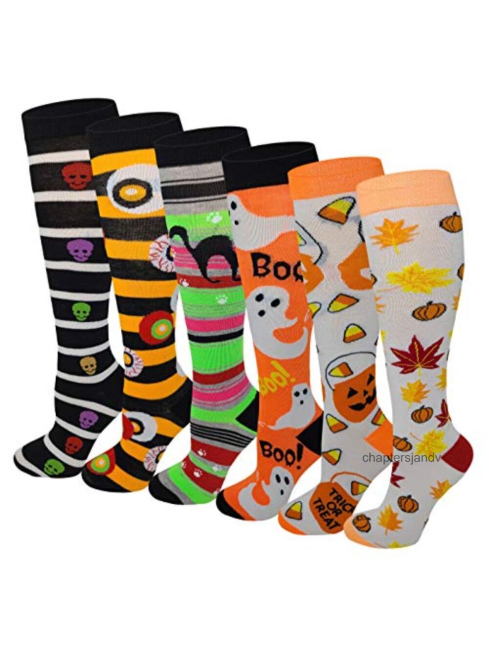 6 Pairs Women's Fancy Patterned Knee High Socks Polyester Spandex Stretch